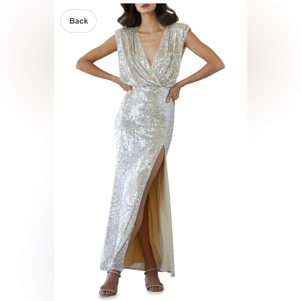 BCBGMAXAZRIA Sequined Surplice Gown. XXS